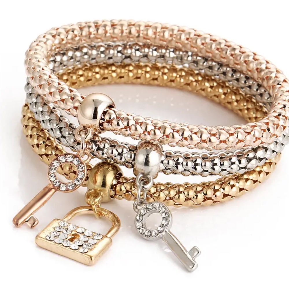 NWT 3 piece bracelet set with lock and key!